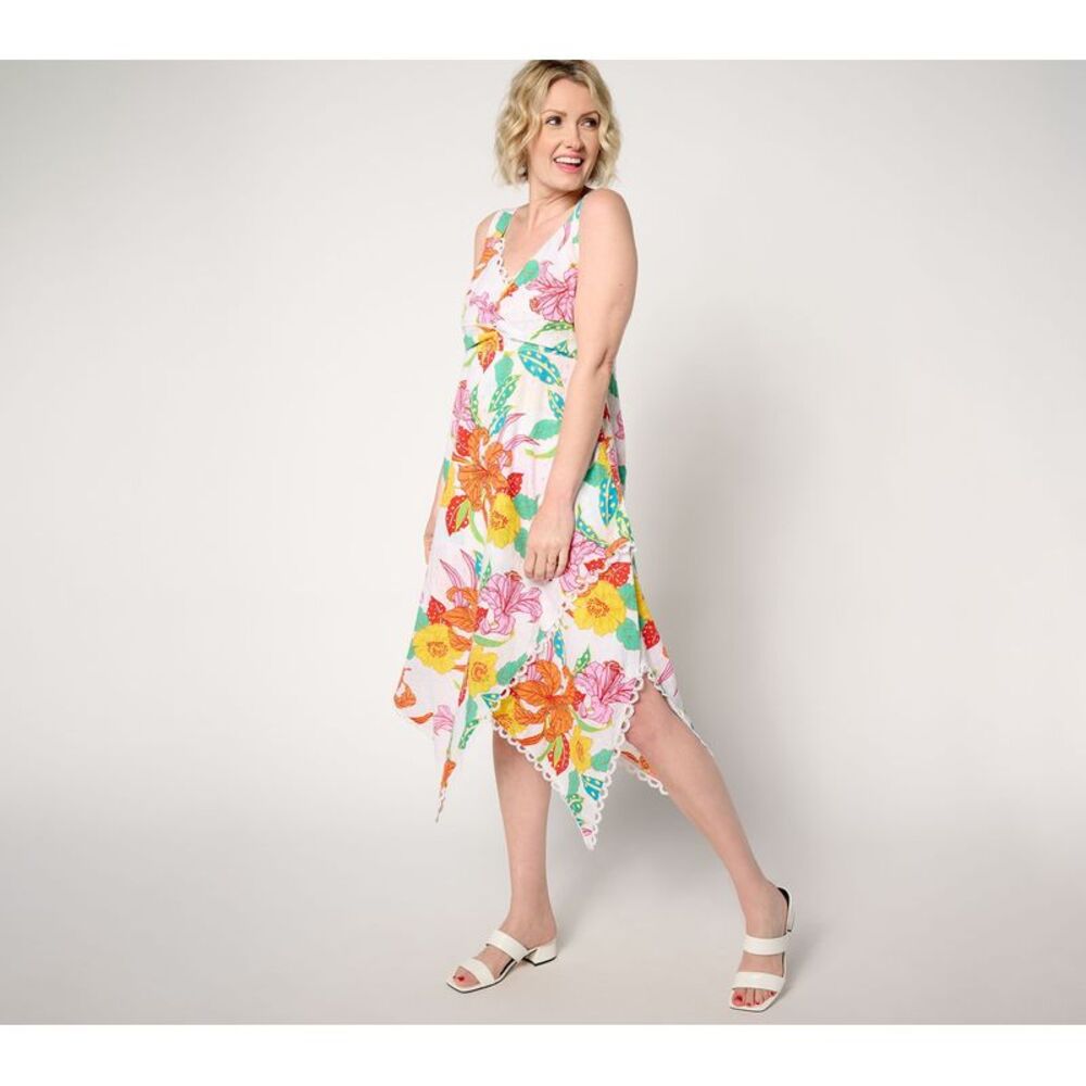 Susan Graver Women's Plus Sz Dress 3X Printed Eyelet Multi-colored A647474